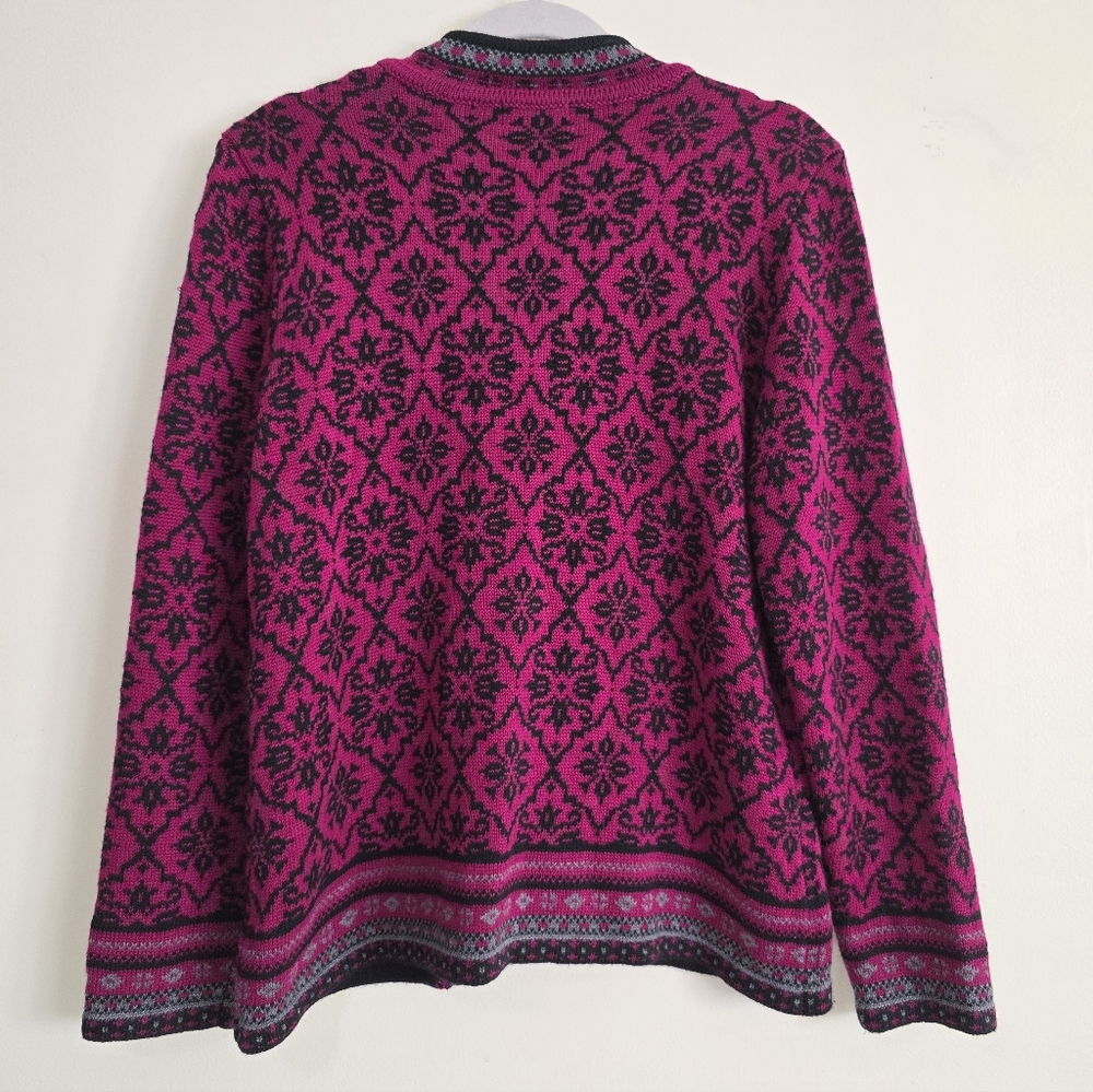 Appleseeds Oslo Zip Up Cardigan Sweater Pink and Black Patterned Size Large - Picture 2 of 10